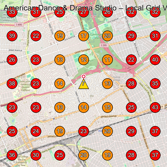 American Dance & Drama Studio GeoGrid visibility map for Dance School in Queens